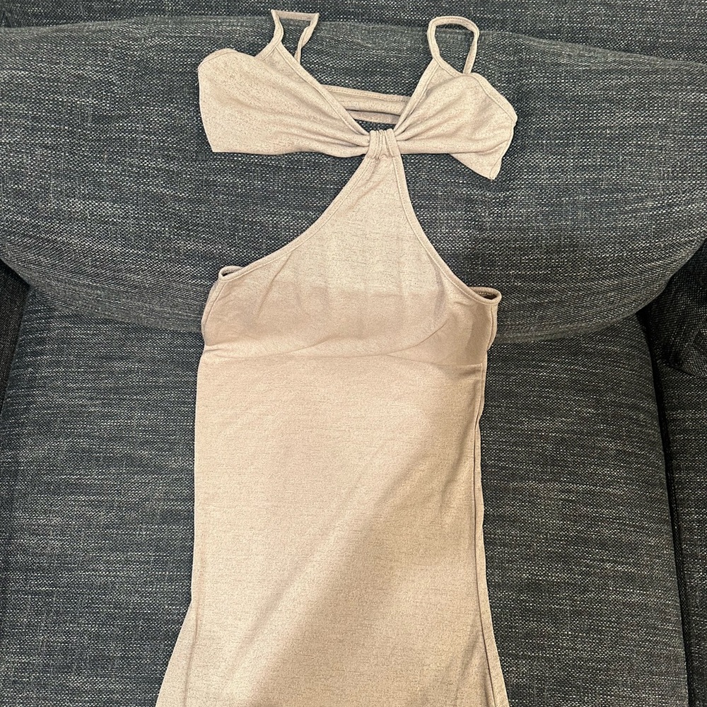 Elegant Beige Halter Dress